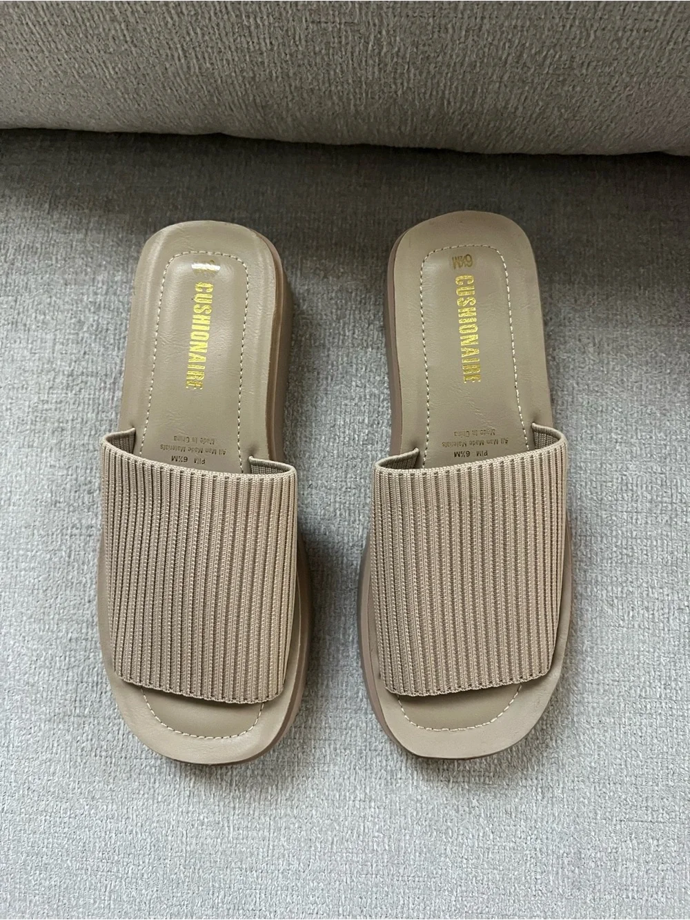 Ribbed Platform Slide Sandals in Tan